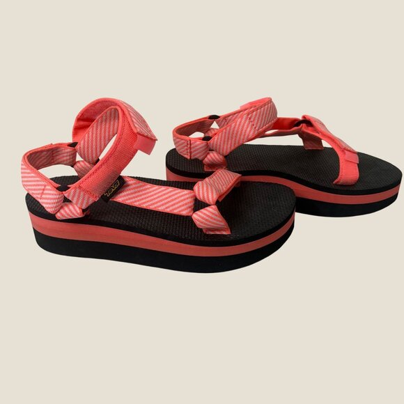 Teva Womens Platform Candy Stripe Sandals Vibrant Orange Chunky Sole Size 8 - Picture 10 of 10